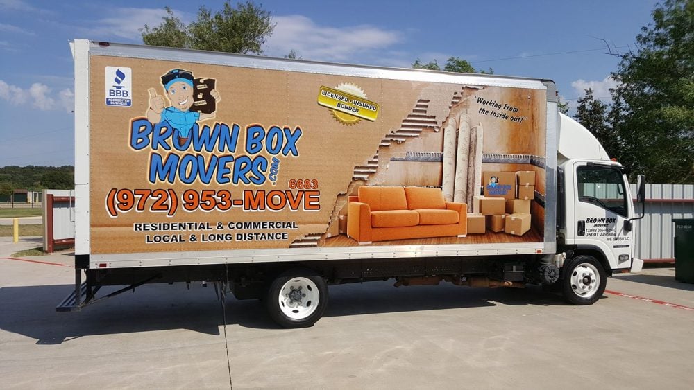 Brown Box Movers truck used for office moves