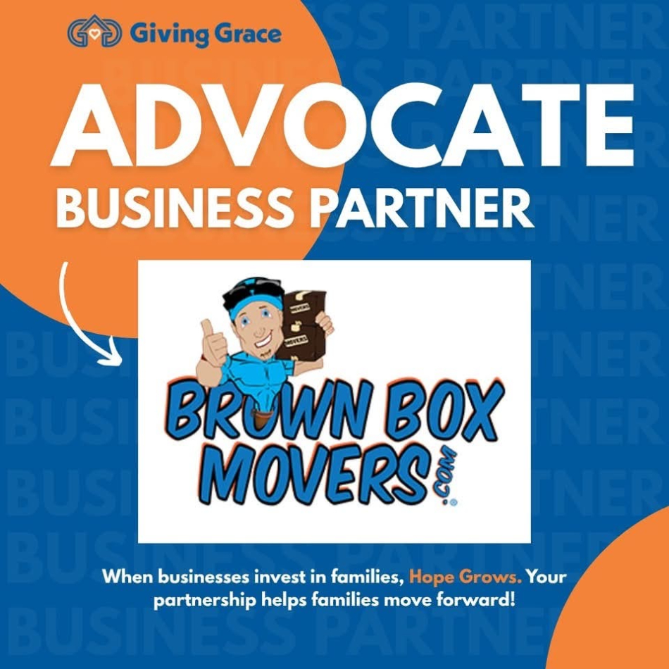 Brown Box Movers Giving Grace advocate business partner graphic
